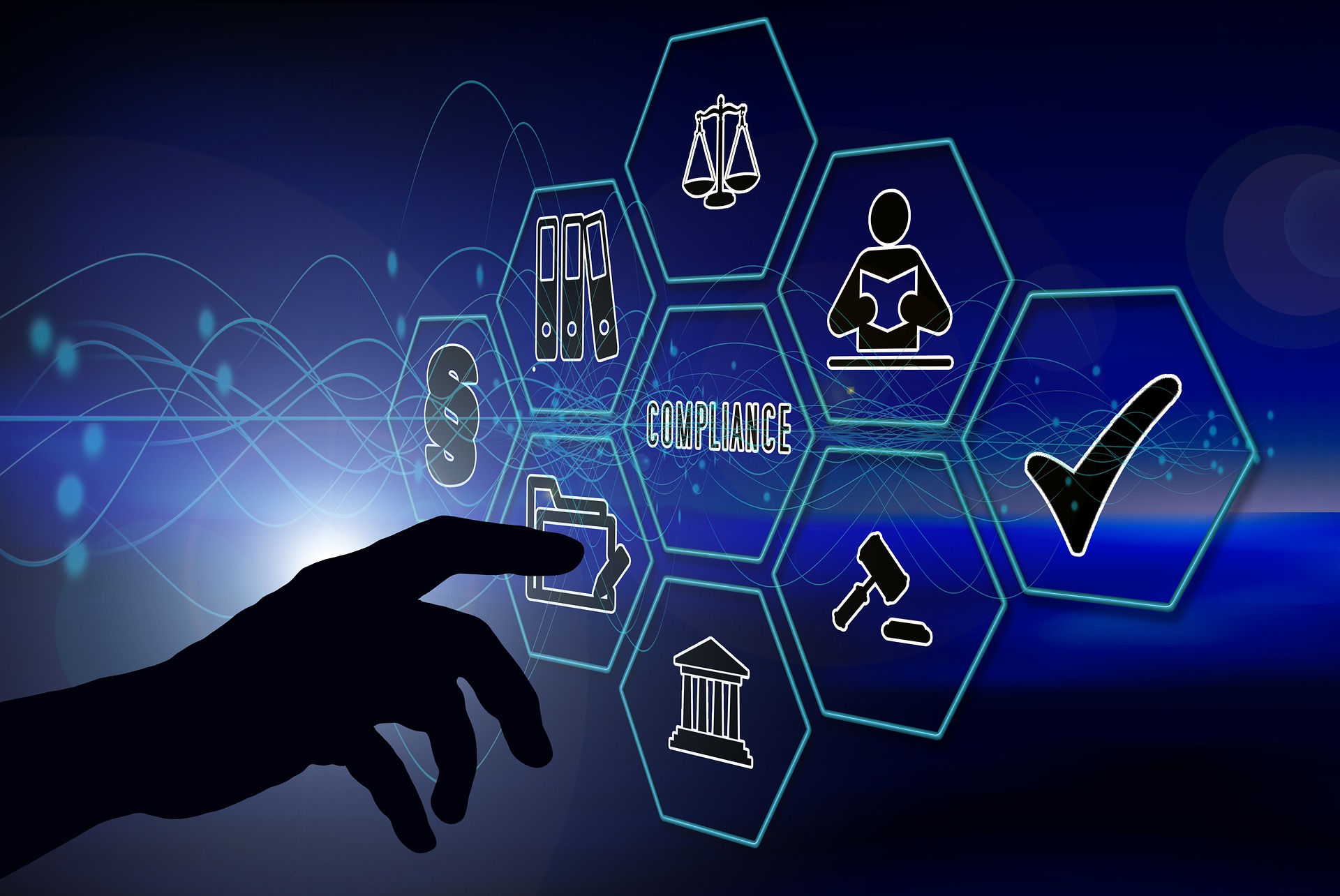 compliance illustration with hand pointing to icons